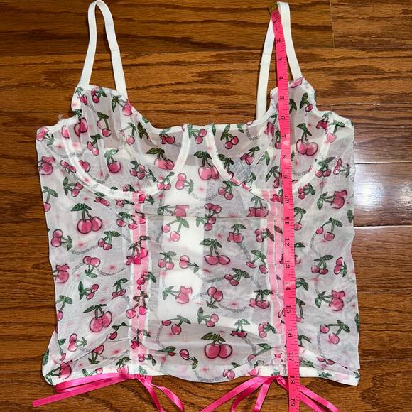 POSTER GIRL Dolls Kill Cherry Mesh Sheer Underwire Corset Top Size XL - Picture 8 of 8